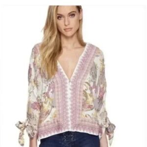 Free People Pink 3/4 Sleeve Wrap Blouse